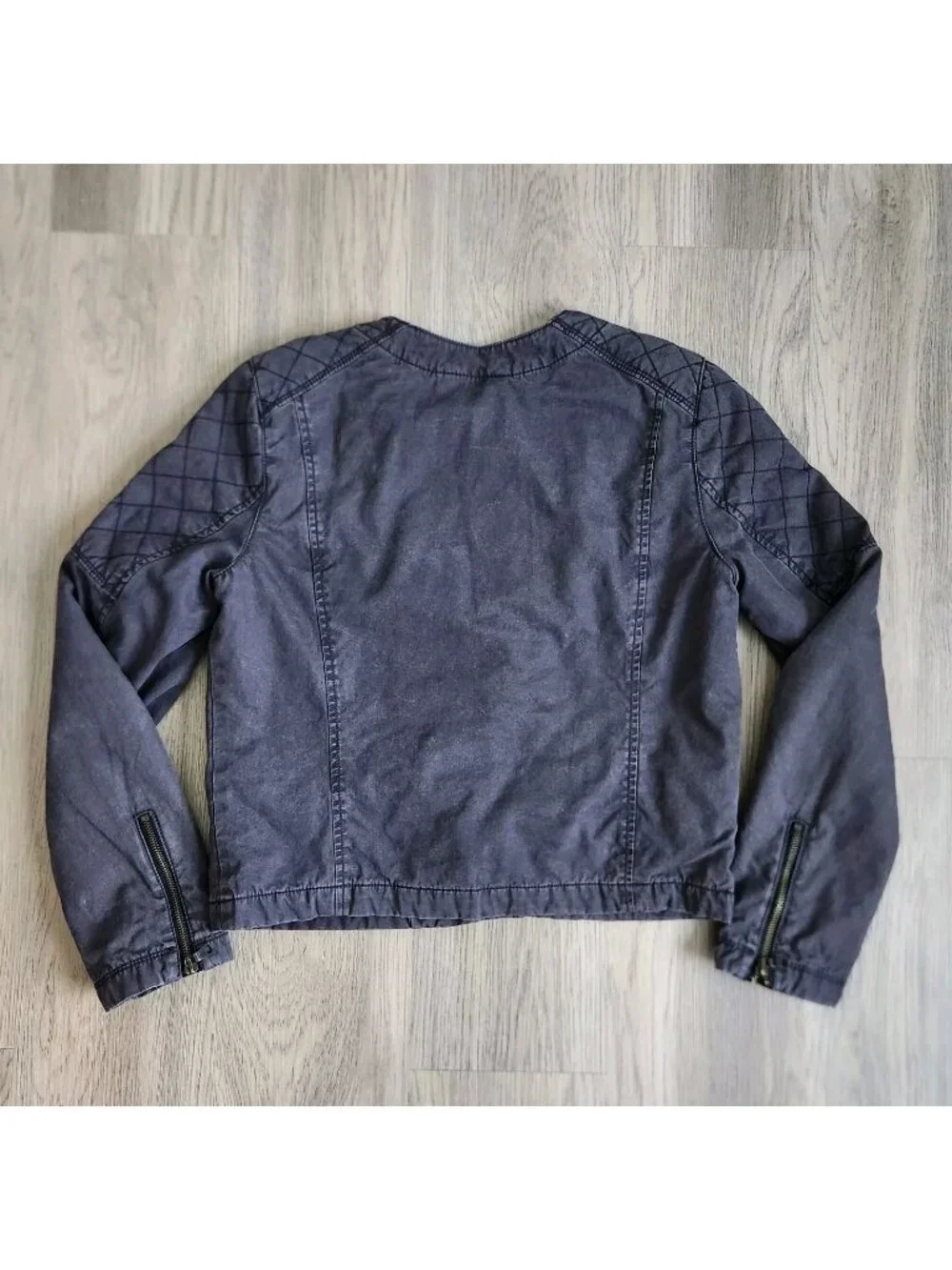 Gap Black Denim Jacket Youth Girls 12 Quilted Lined Zipper Pockets Long Sleeves